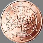 Австрийская 5-евроцентовая монета с изображением примулы ушковой