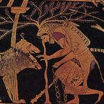 Геракл и Цербер, роспись на греческой вазе